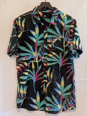 O'Neill Tropical Button Down Shirt Mens XL Rayon Hawaiian Camp Shirt Black Multi